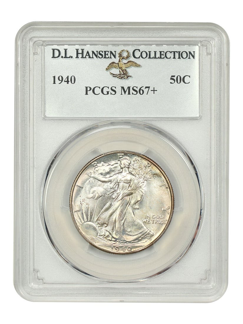 1940 Walking Liberty Half Dollar PCGS MS67+ D.L. Hansen Certified: 1940 Walking Liberty Half Dollar PCGS MS67+ D.L. Hansen Certified This 1940 Walking Liberty Half Dollar is certified by PCGS with a grade of MS67+, indicating its exceptional quality and uncirculated 