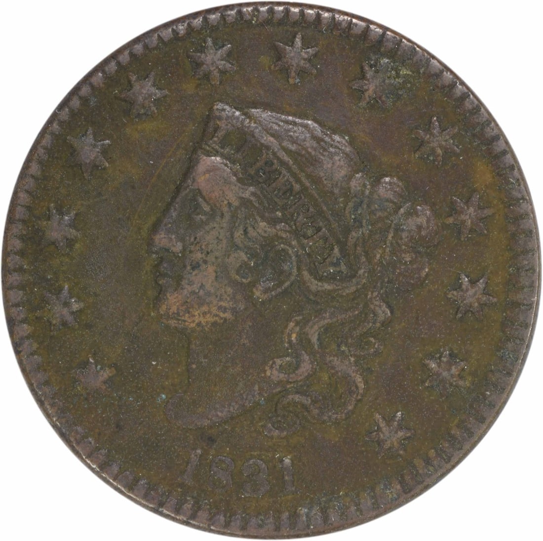 1831 Coronet Head Large Cent Coin VG Uncertified Philadelphia: 1831 Coronet Head Large Cent Coin VG Uncertified Philadelphia This 1831 Large Cent features the iconic Coronet Head design by Robert Scot. Struck in copper at the Philadelphia mint, this coin showcase