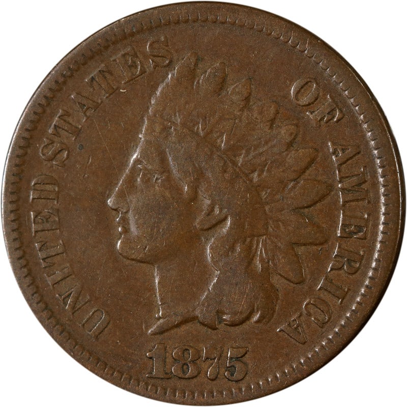 1875 Copper Indian Head Penny United States Circulated Coin: 1875 Copper Indian Head Penny United States Circulated Coin This is an 1875 Indian Cent from the United States. The coin is composed of copper and is in circulated, pre-owned condition. It is uncertif