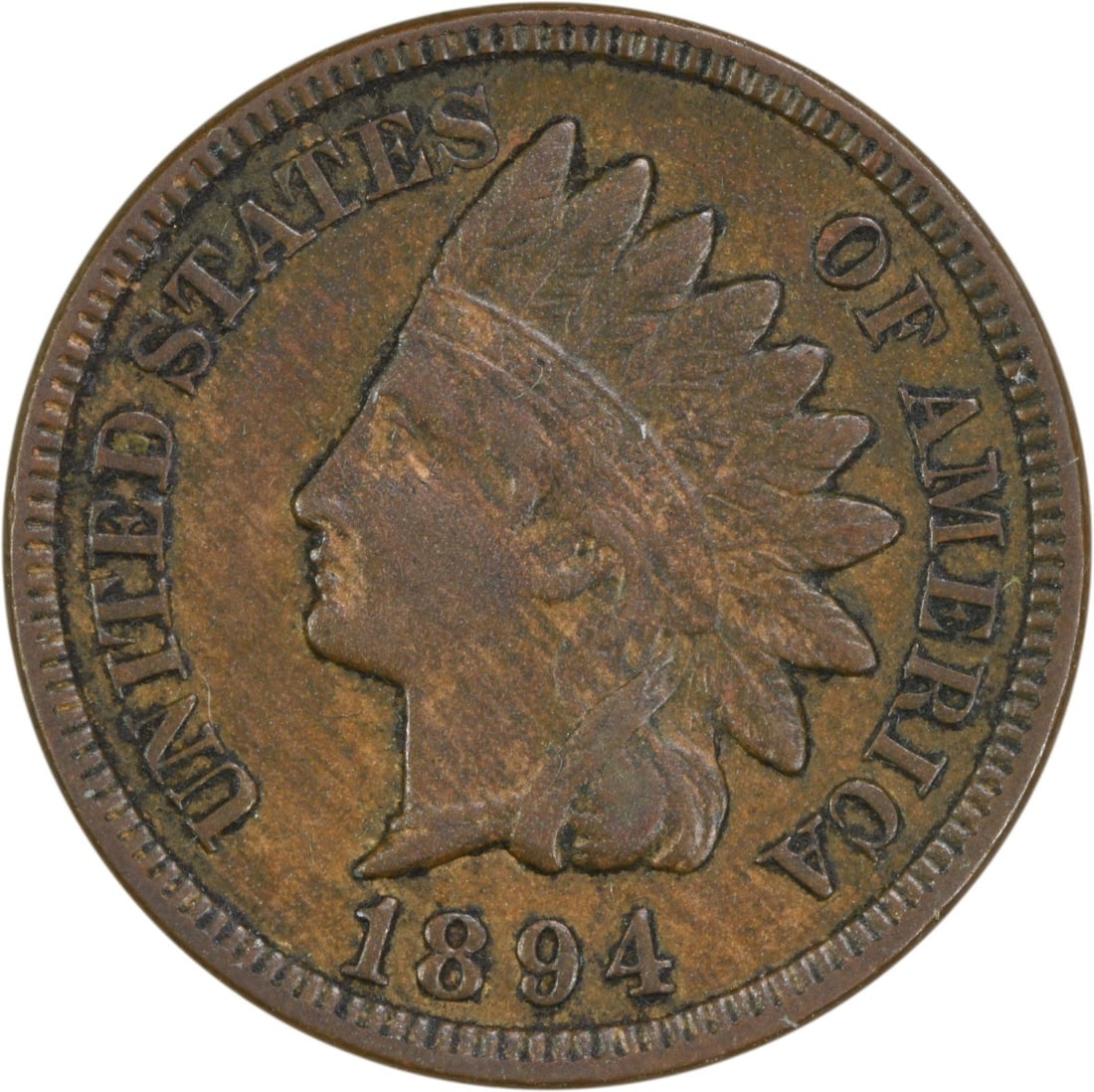 1894 Indian Head Cent EF Circulated Uncertified Philadelphia Mint: 1894 Indian Head Cent EF Circulated Uncertified Philadelphia Mint This 1894 Indian Cent is a notable piece of American numismatic history, featuring the iconic Indian Head design by James Barton Longa