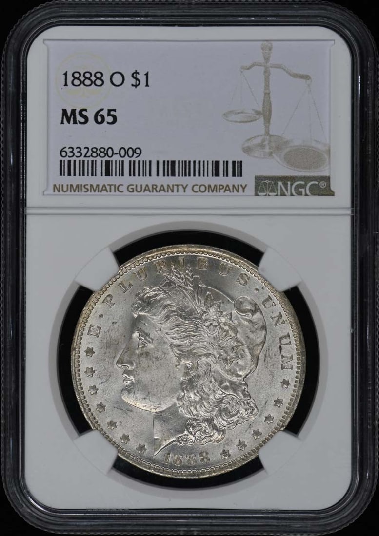 1888-O Morgan Dollar NGC MS65 Uncirculated Coin: 1888-O Morgan Dollar NGC MS65 Uncirculated Coin This stunning 1888-O Morgan Dollar is certified by NGC with a grade of MS65, indicating it is in uncirculated condition. Minted in New Orleans, this coi