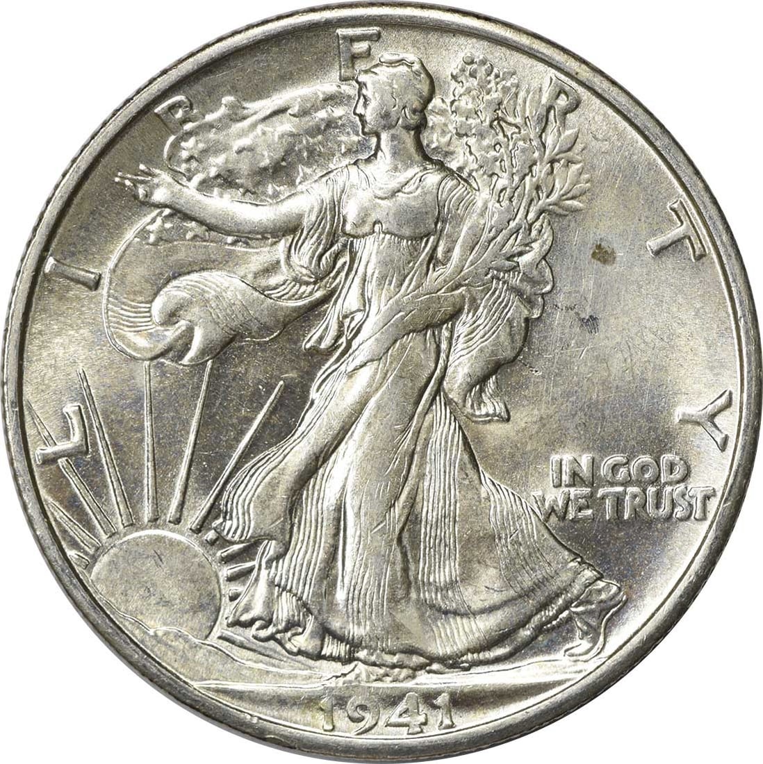 1941-S Walking Liberty 50C Silver Coin Choice BU: 1941-S Walking Liberty 50C Silver Coin Choice BU This 1941-S Walking Liberty Silver Half Dollar is an uncirculated coin graded as Choice Brilliant Uncirculated (BU). It features the iconic Walking Lib