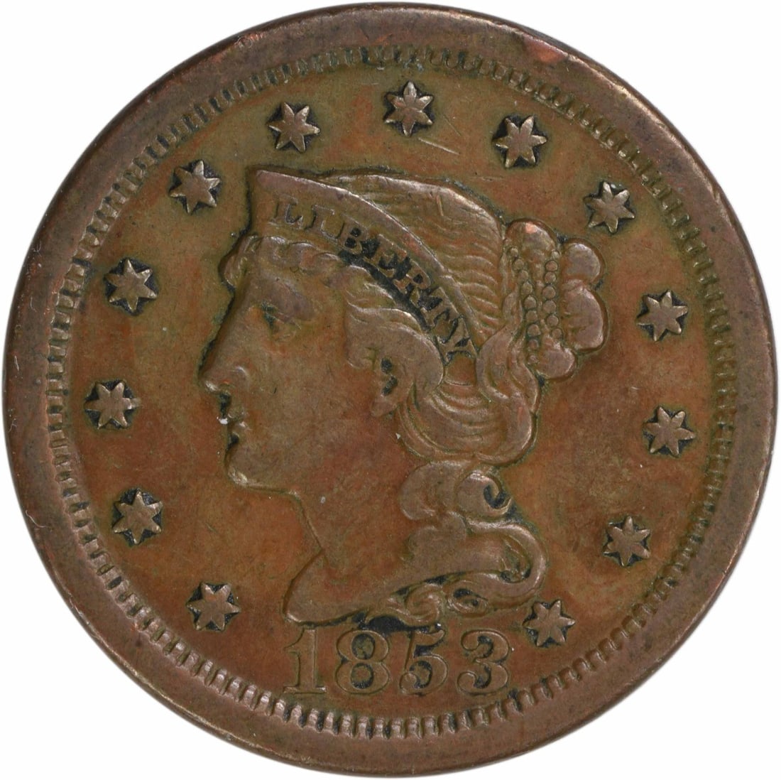 1853 Philadelphia Large Cent EF Braided Hair Copper Coin (1 of 2)