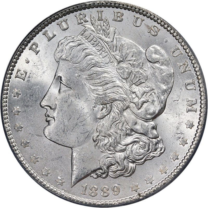ICG MS62 1889 Philadelphia Morgan Silver Dollar Uncirculated US Coin: ICG MS62 1889 Philadelphia Morgan Silver Dollar Uncirculated US Coin This is an original 1889-P Morgan Silver Dollar graded MS62 by ICG. Featuring nice eye appeal with bright white luster, attractive 
