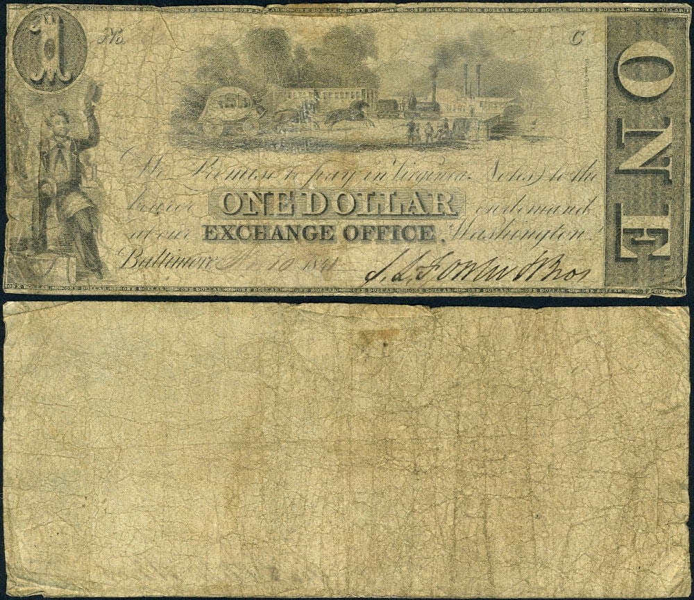 1841 Fowler Brothers Baltimore Merchant Scrip $1 (1 of 3)