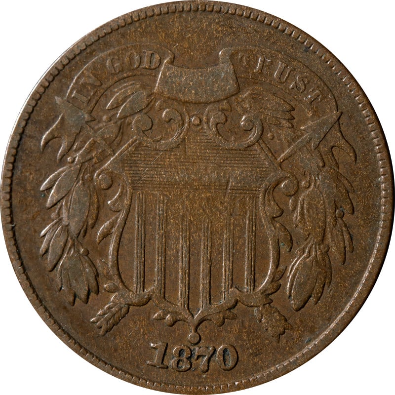 1870 Copper Two Cent United States Coin Circulated Example (1 of 2)