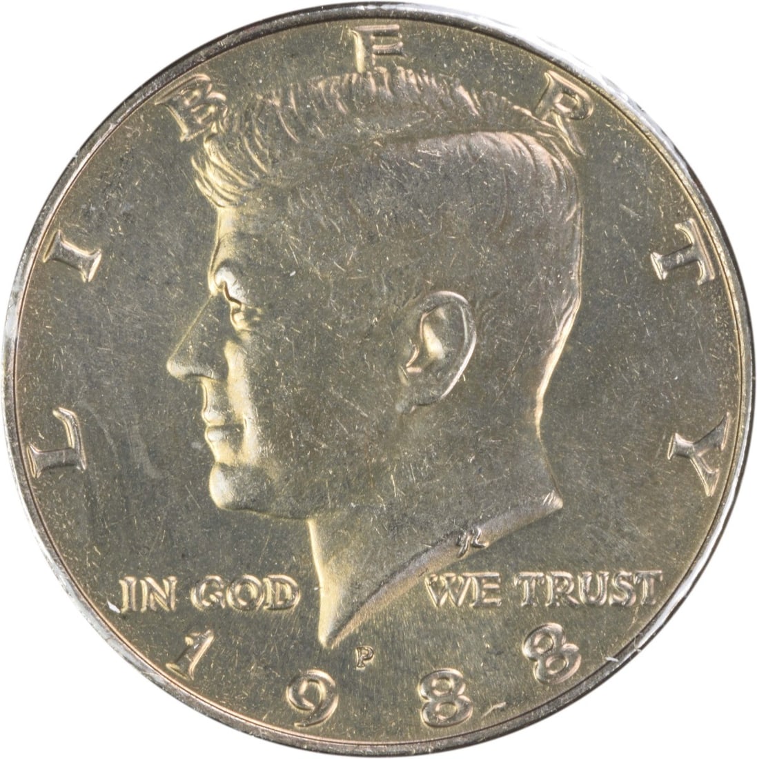 1988 Philadelphia Kennedy Half Dollar Rotated Reverse BU Uncertified: 1988 Philadelphia Kennedy Half Dollar Rotated Reverse BU Uncertified This is a 1988-P Kennedy Half Dollar featuring a 225-degree rotated reverse. The coin is in Brilliant Uncirculated (BU) condition a