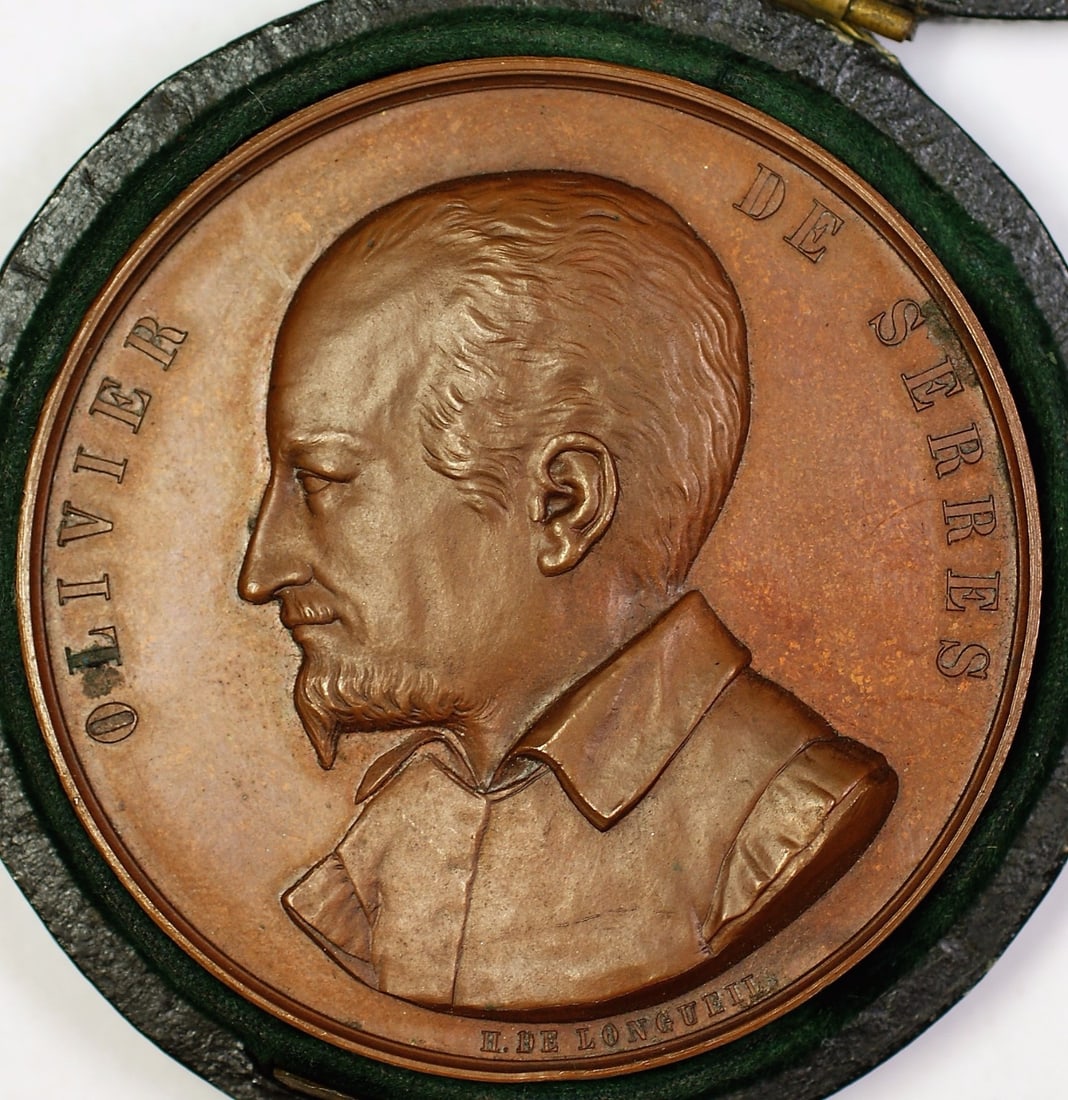 French Bronze Farm Medal Uncirculated in Velvet Case by Oliver De Serres (1 of 3)