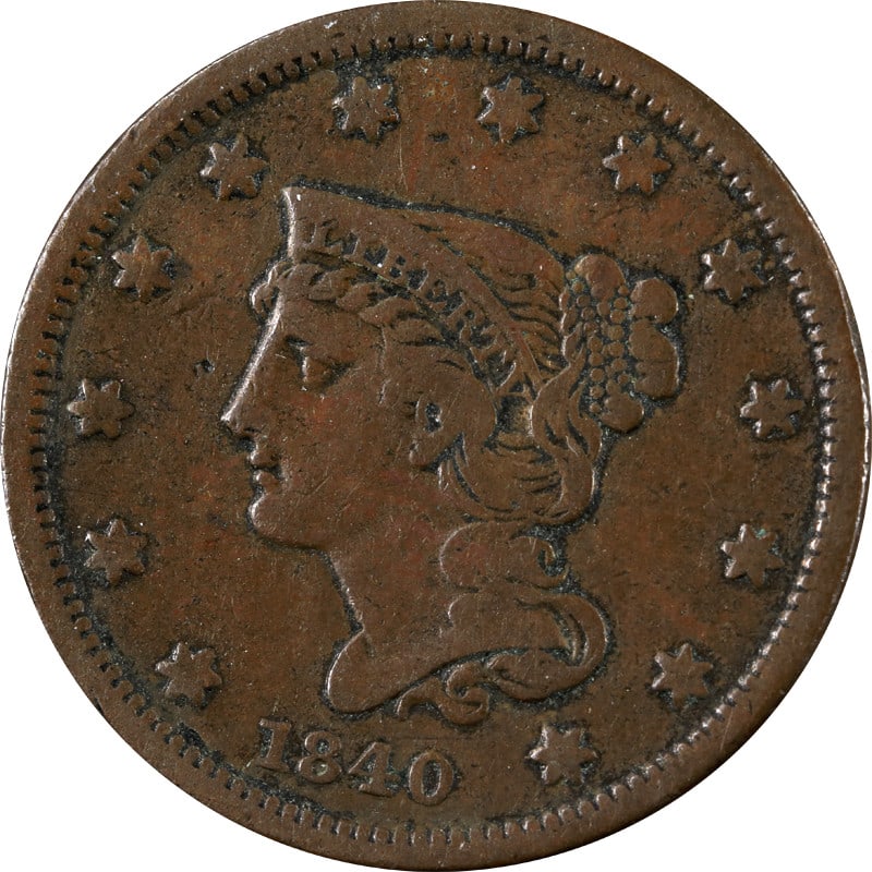 1840 United States Copper Large Cent Choice++: 1840 United States Copper Large Cent Choice++ This 1840 Large Cent is a circulated copper coin from the United States. It is offered in pre-owned condition and is uncertified. The coin is noted as Cho