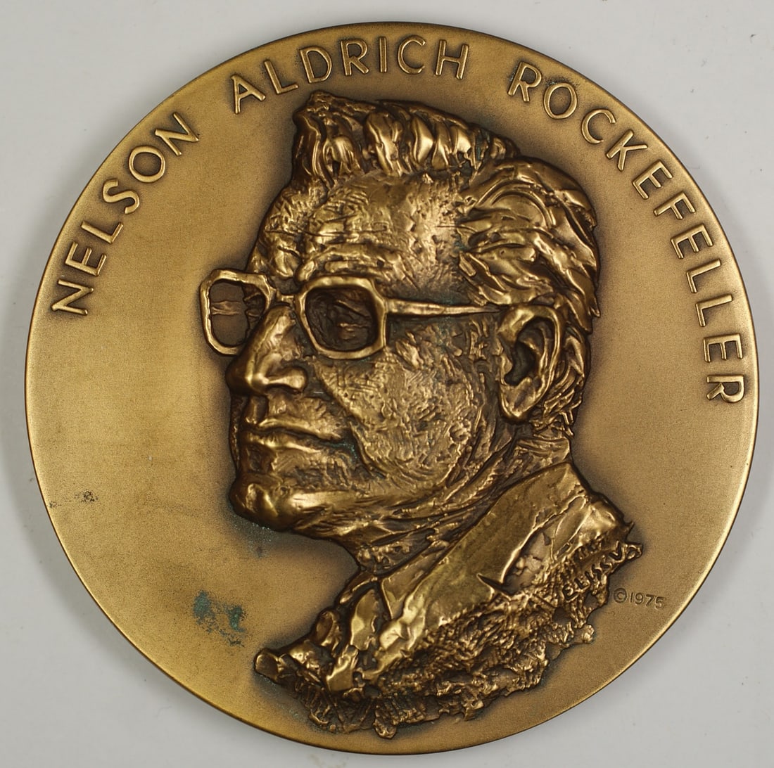 Large 1974 Bronze High Relief Inaugural Medal Nelson A Rockefeller With Spotting (1 of 2)