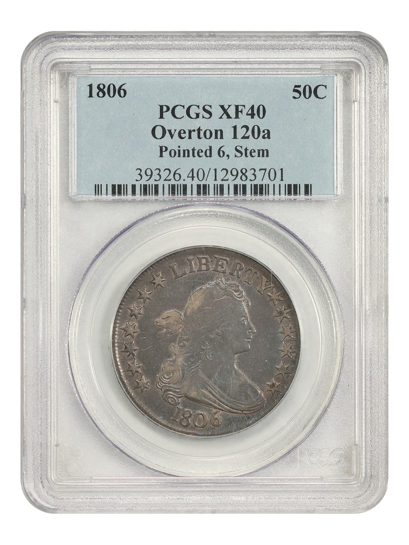 PCGS XF40 1806 Draped Bust Half Dollar O-120a Pointed 6 Stem (1 of 4)