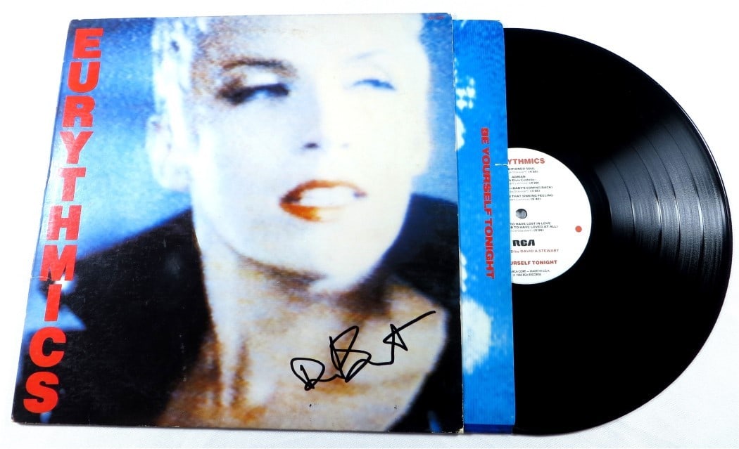Dave Stewart Signed Eurythmics Album Cover JSA Authenticated: Dave Stewart Signed Eurythmics Album Cover JSA Authenticated This is a pre-owned autographed album cover by Dave Stewart from the Eurythmics, titled 'Be Yourself'. The item is an original piece and ha
