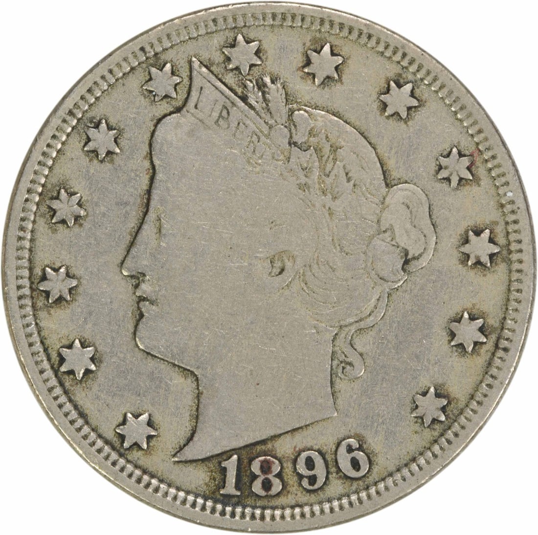 1896 Liberty Nickel 5C F Grade Uncertified Coin: 1896 Liberty Nickel 5C F Grade Uncertified Coin This 1896 Liberty Nickel is a captivating piece of American numismatic history. Struck in Philadelphia, this coin is part of a significant mintage of 8,