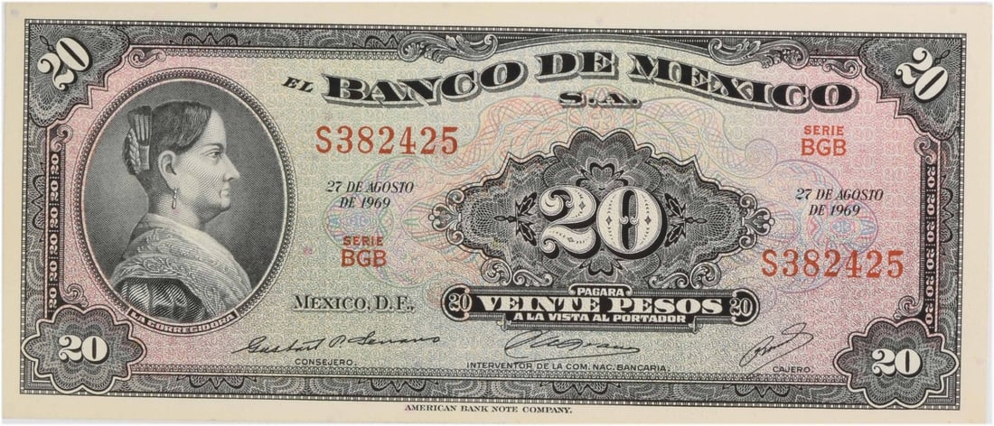 Uncirculated 1969 20 Pesos Banco de Mexico Banknote Uncertified (1 of 2)