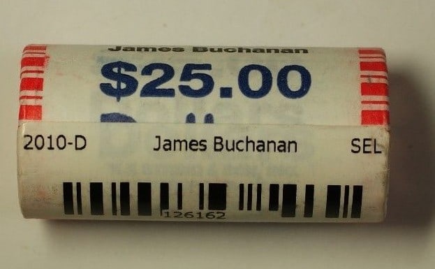 25 Coin Bank Wrapped Roll 2010-D James Buchanan Dollar (1 of 2)
