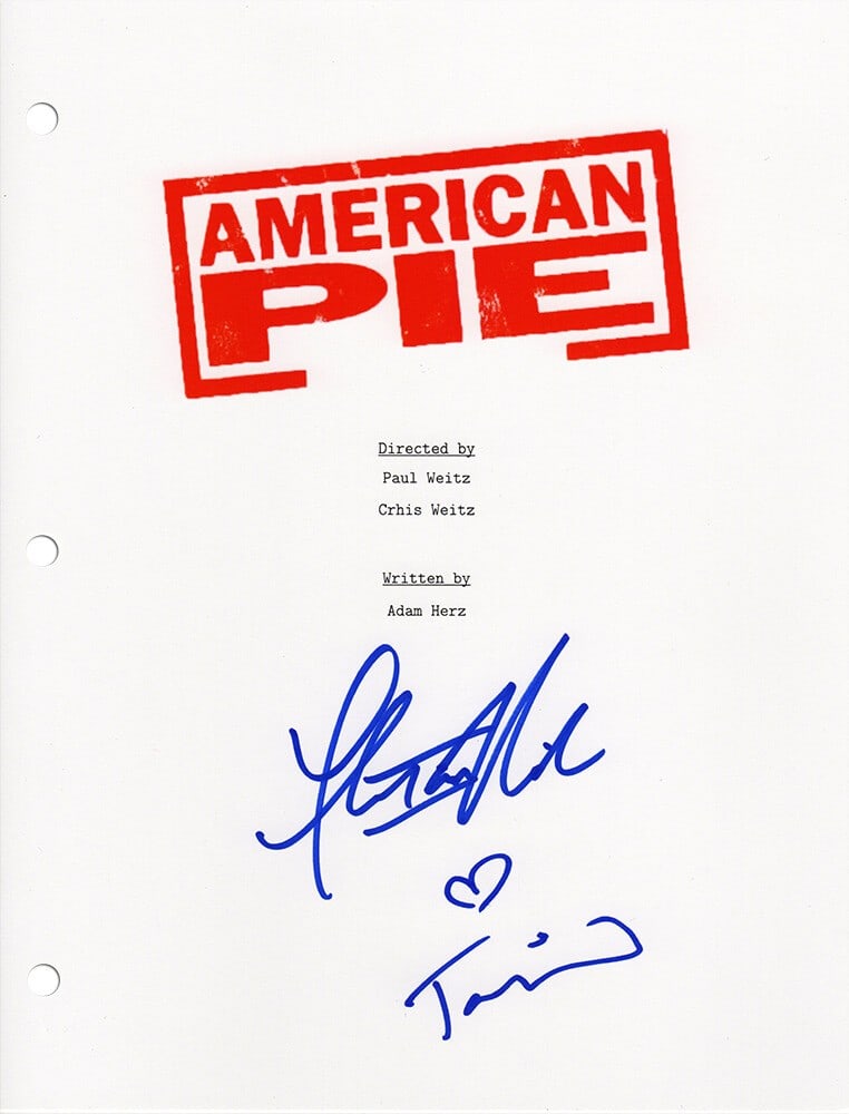 American Pie Script Cover Signed by Tara Reid and Thomas Ian Nicholas with COA: American Pie Script Cover Signed by Tara Reid and Thomas Ian Nicholas with COA This is an original American Pie movie script cover page that has been dual signed by Tara Reid and Thomas Ian Nicholas. 