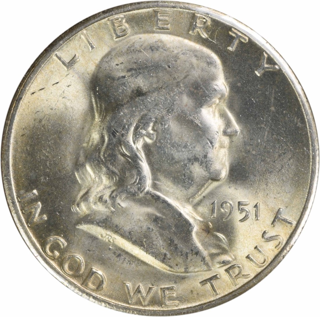 1951-S Franklin DDR FS-801 Silver Half Dollar Uncertified: 1951-S Franklin DDR FS-801 Silver Half Dollar Uncertified This 1951-S Franklin Silver Half Dollar is a Double Die Reverse (DDR) FS-801 variety. The coin is uncirculated and in Choice Brilliant Uncircu