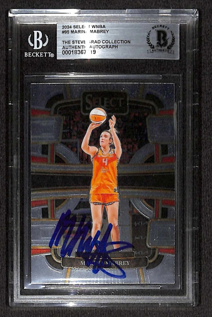 Marina Mabrey 2024 Select WNBA #95 Signed Trading Card Beckett Authenticated: Marina Mabrey 2024 Select WNBA #95 Signed Trading Card Beckett Authenticated This 2024 Select WNBA #95 trading card features the autograph of Marina Mabrey, a standout guard for the Chicago Sky. Signe