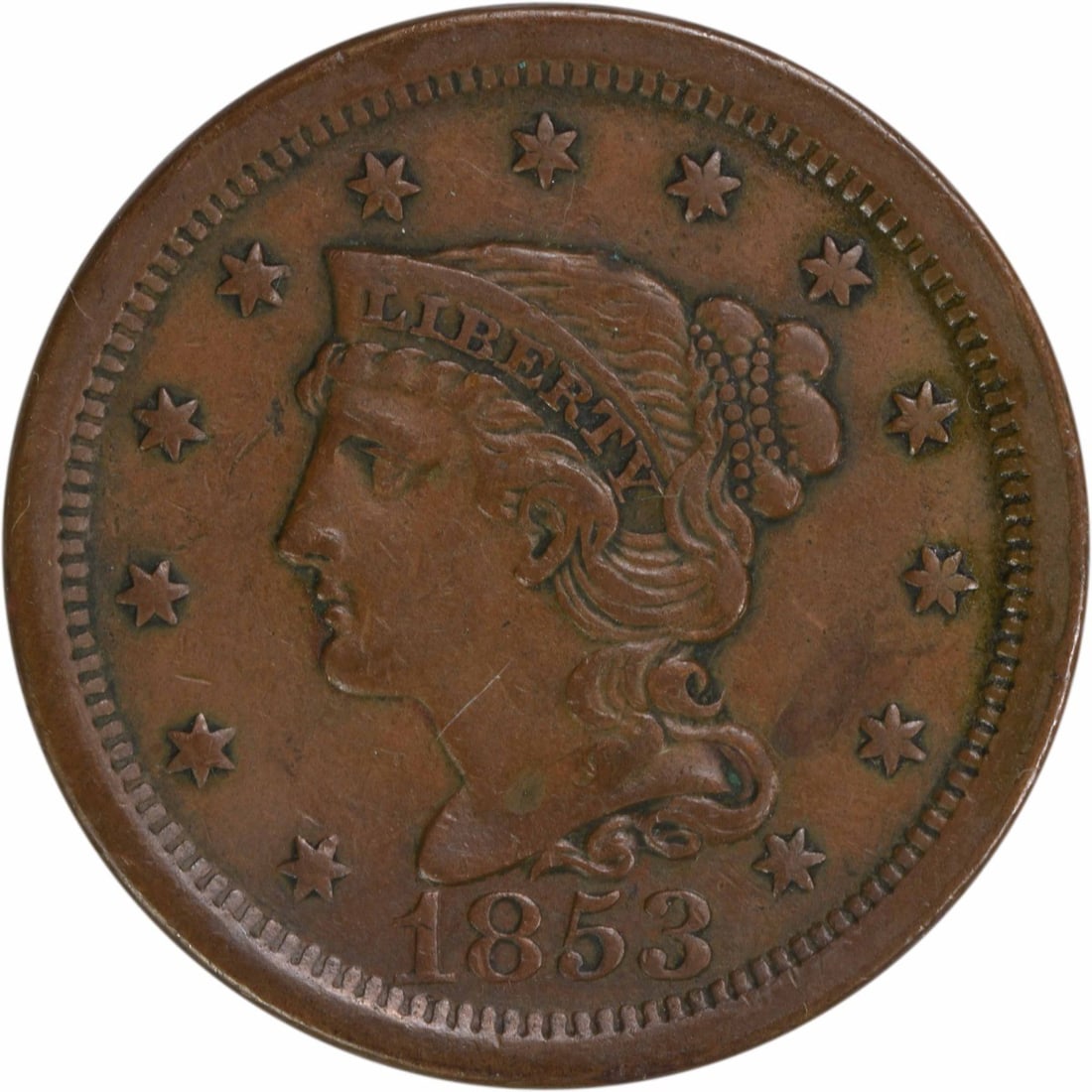 1853 Braided Hair Large Cent Copper Coin EF Uncertified (1 of 2)