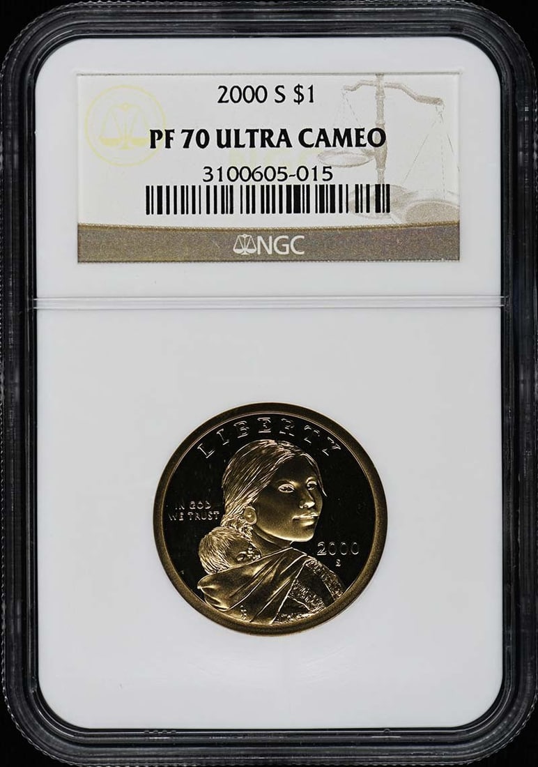 2000 S $1 NGC PR70DCAM Uncirculated Proof Coin: 2000 S $1 NGC PR70DCAM Uncirculated Proof Coin This exquisite 2000 Silver Dollar coin is certified by NGC with a perfect PR70 grade, signifying its outstanding quality. Struck at the Philadelphia mint
