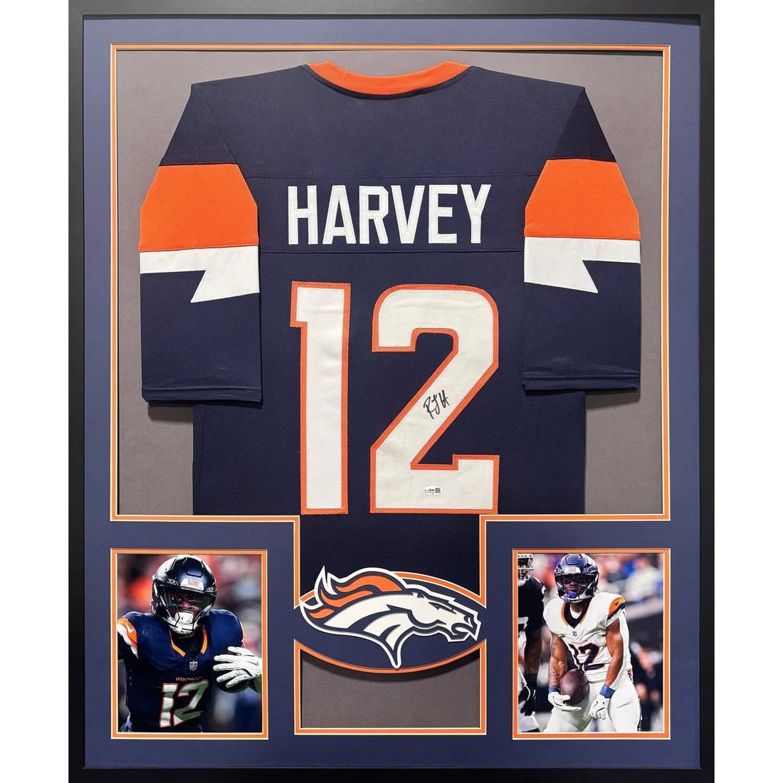 Framed Denver Broncos RJ Harvey Autographed Jersey JSA (1 of 2)