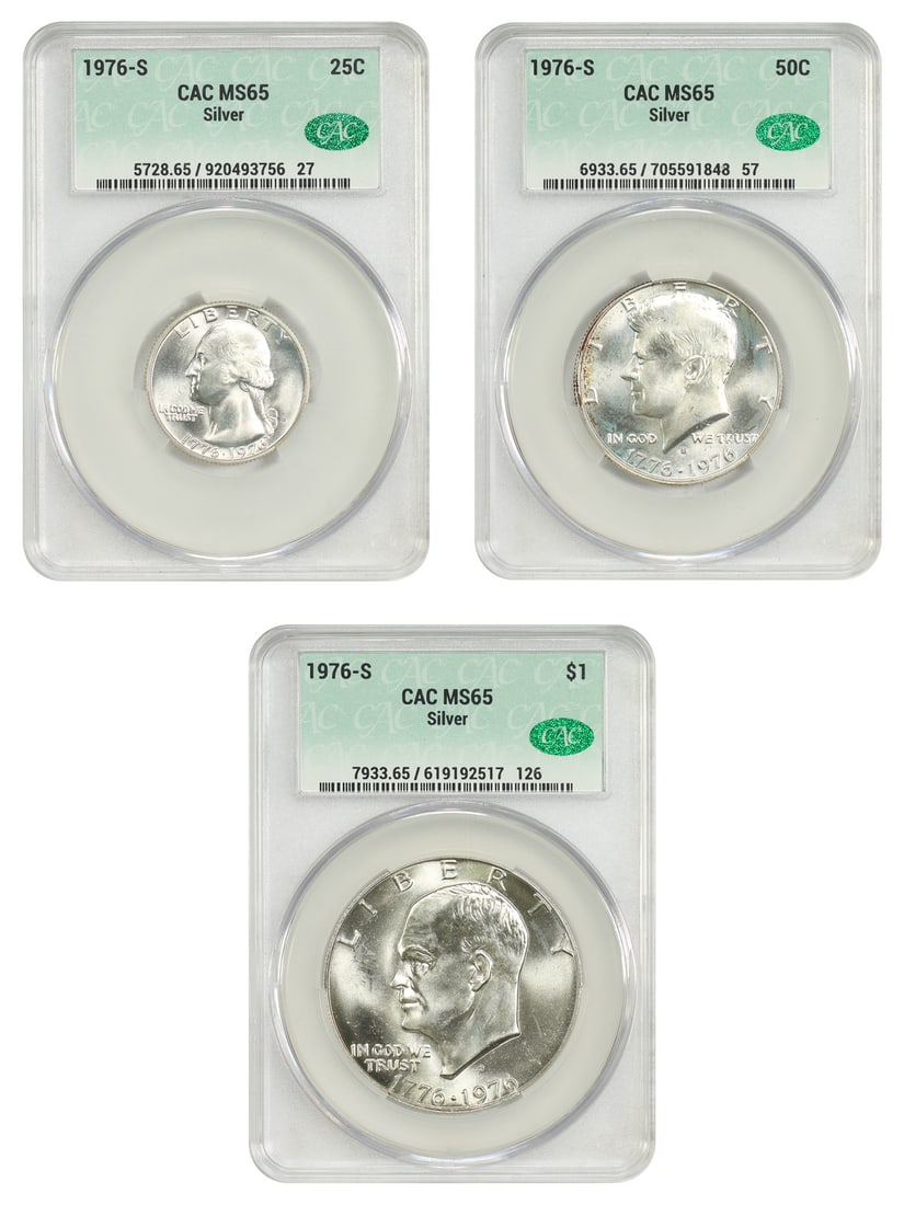 CACG MS65 Bicentennial 3-Coin Silver Set 1976-S Quarter Half Dollar Dollar (1 of 4)