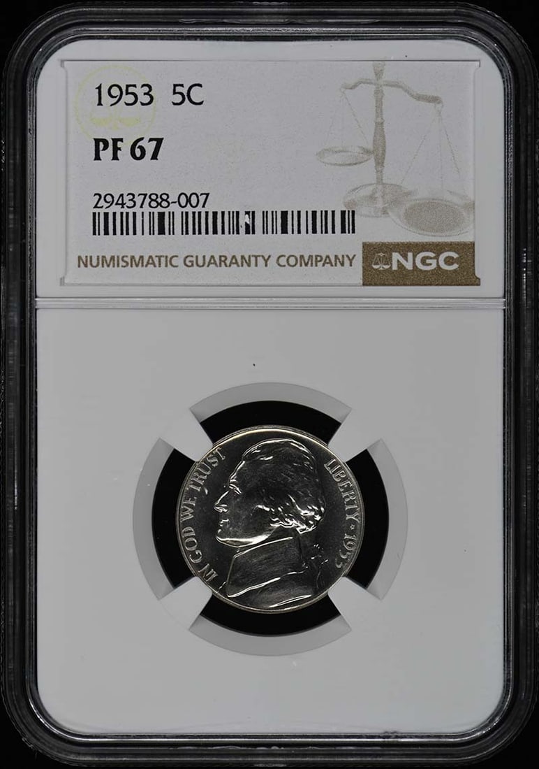 1953 Jefferson Nickel NGC PR67 Uncirculated Proof Coin: 1953 Jefferson Nickel NGC PR67 Uncirculated Proof Coin This 1953 Jefferson Nickel is a stunning example of numismatic craftsmanship, expertly certified by NGC with a grade of PR67. As an uncirculated 