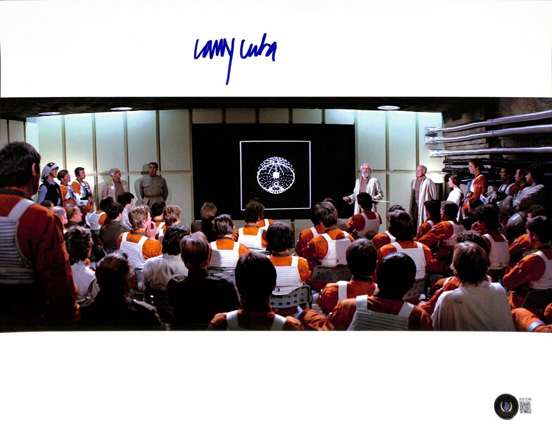 Larry Cuba Signed Star Wars 11x14 Photo Beckett Authenticated: Larry Cuba Signed Star Wars 11x14 Photo Beckett Authenticated This autographed 11x14 color photograph features Larry Cuba, the renowned computer graphics designer from Industrial Light & Magic (ILM), 