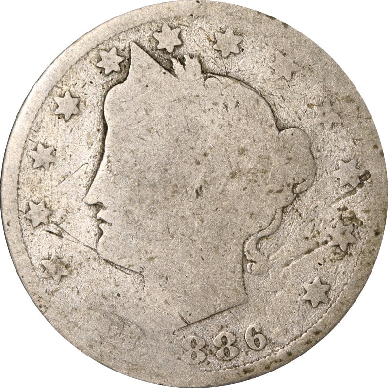 1886 United States Liberty V Nickel Coin Circulated: 1886 United States Liberty V Nickel Coin Circulated This is an 1886 Liberty V Nickel from the United States. The coin is circulated, made of nickel, and is in pre-owned condition. It is uncertified. S