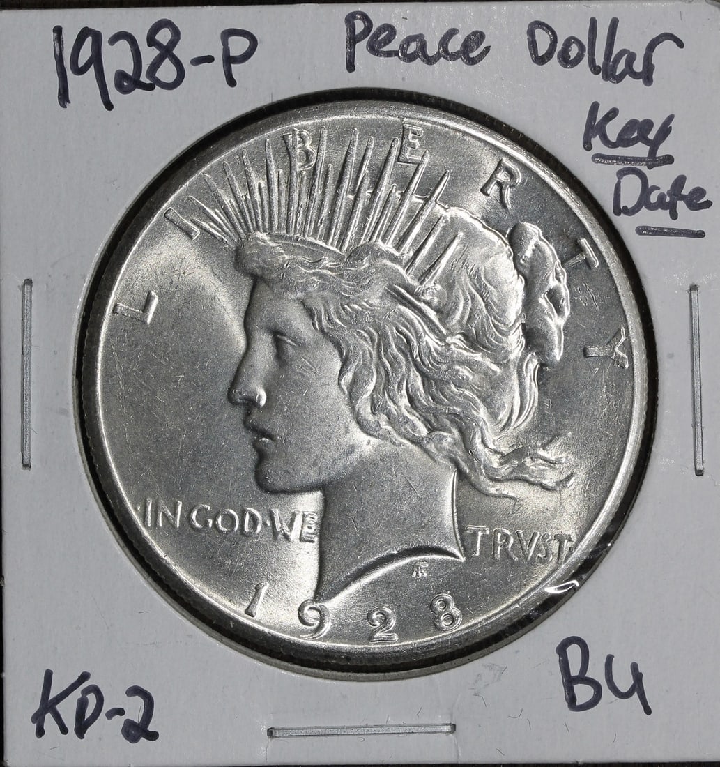 1928 Philadelphia Peace Dollar Silver Key Date UNC: 1928 Philadelphia Peace Dollar Silver Key Date UNC This is a 1928 Peace Silver Dollar from the Philadelphia Mint. Struck in 90% silver, this uncirculated coin is a key date for collectors. The coin is