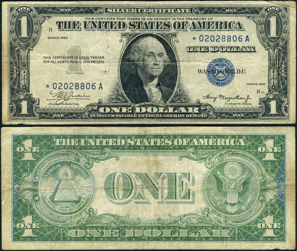 1935 $1 Silver Certificate Star Note FR 1607 A Block Fine+ (1 of 3)