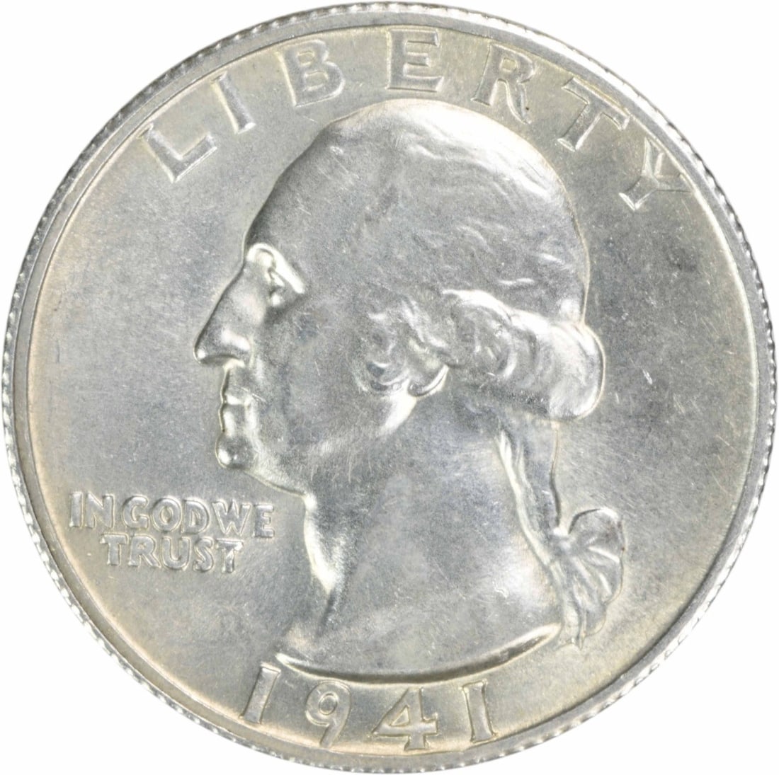 1941 S Washington 25C Silver Uncertified Choice BU+ Quarter: 1941 S Washington 25C Silver Uncertified Choice BU+ Quarter This is a 1941-S Washington Quarter composed of silver. The coin is in Choice Brilliant Uncirculated (BU+) condition and remains uncertified