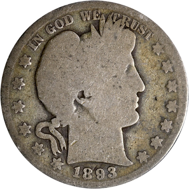Silver Half Dollar from 1893 New Orleans Barber Series: Silver Half Dollar from 1893 New Orleans Barber Series This is an 1893-O Barber Half Dollar minted in New Orleans. The coin is composed of silver and is in circulated, pre-owned condition. It is uncer