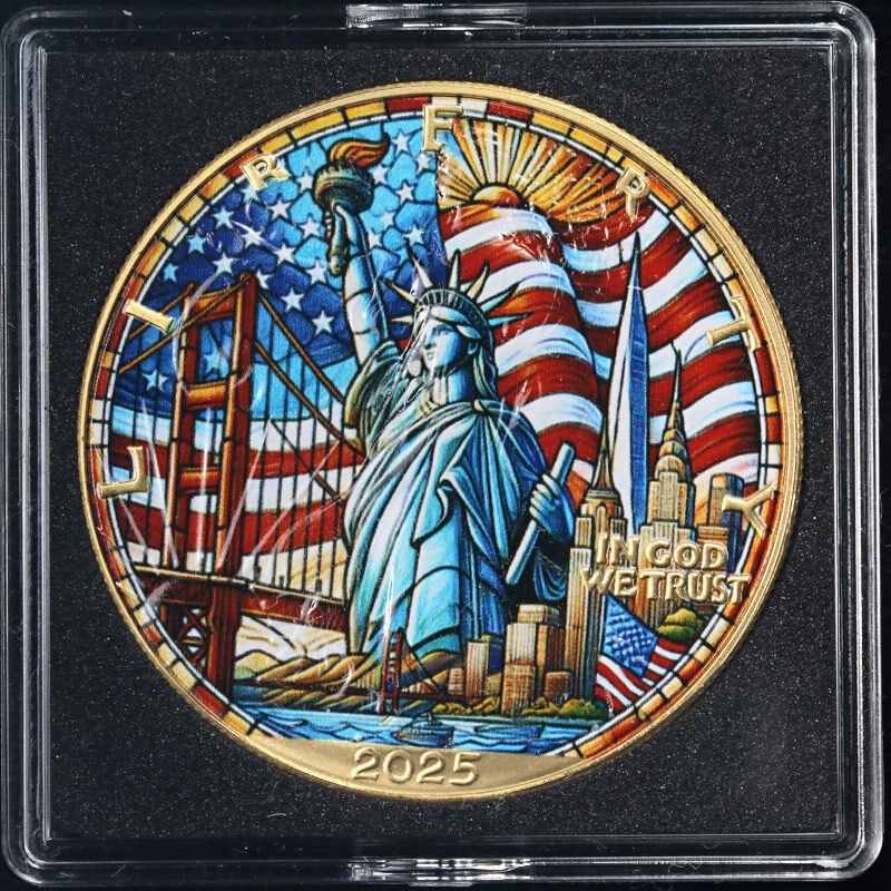 2025 Silver American Eagle $1 Independence Day Stained Glass Coin (1 of 3)
