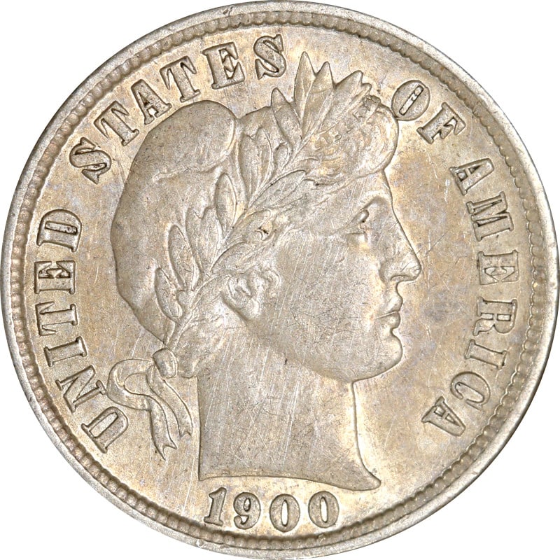 1900 S Silver Barber Dime: 1900 S Silver Barber Dime This is a 1900-S Barber Dime from the United States, featuring a composition of 90% silver. The coin is circulated and pre-owned, with a mint location of San Francisco. It is