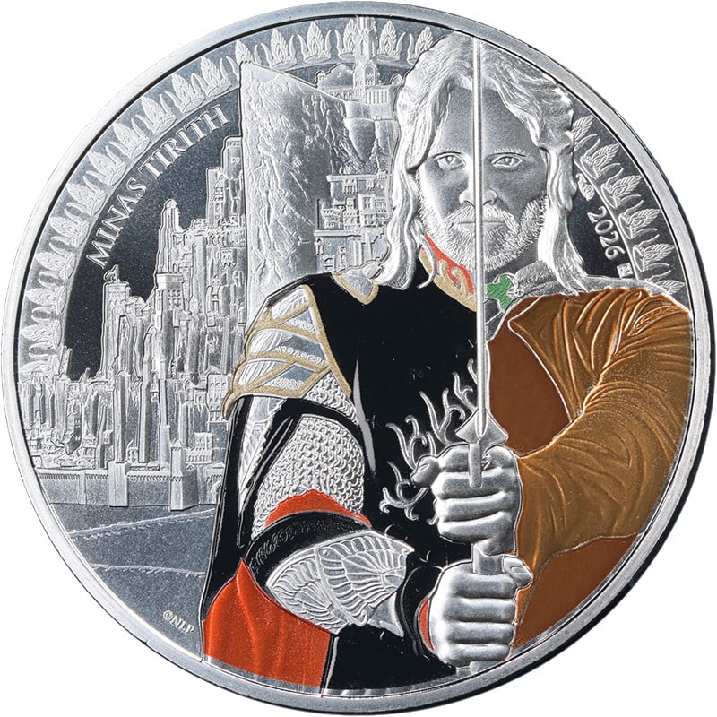 Aragorn 2026 France 35 Gram Silver 50 Euro Coin: Aragorn 2026 France 35 Gram Silver 50 Euro Coin This is an original 2026 France 50 Euro silver coin featuring Aragorn from The Lord of the Rings. The coin is struck in 0.999 fine silver, weighs 35 gra