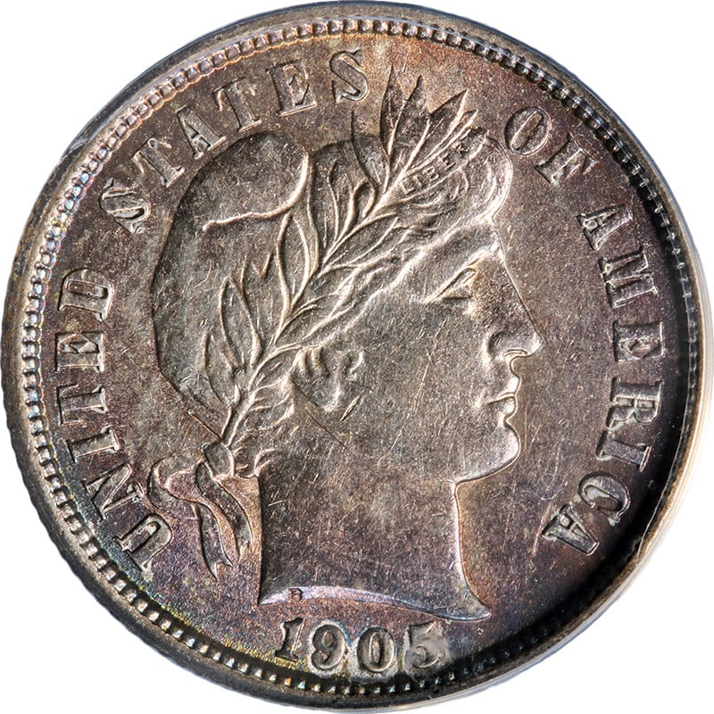 ANACS AU58 1905 Philadelphia Barber Dime Silver Coin: ANACS AU58 1905 Philadelphia Barber Dime Silver Coin This 1905-P Barber Dime is certified by ANACS with a grade of AU58. The coin is composed of silver with a fineness of 0.9 and was minted in Philade