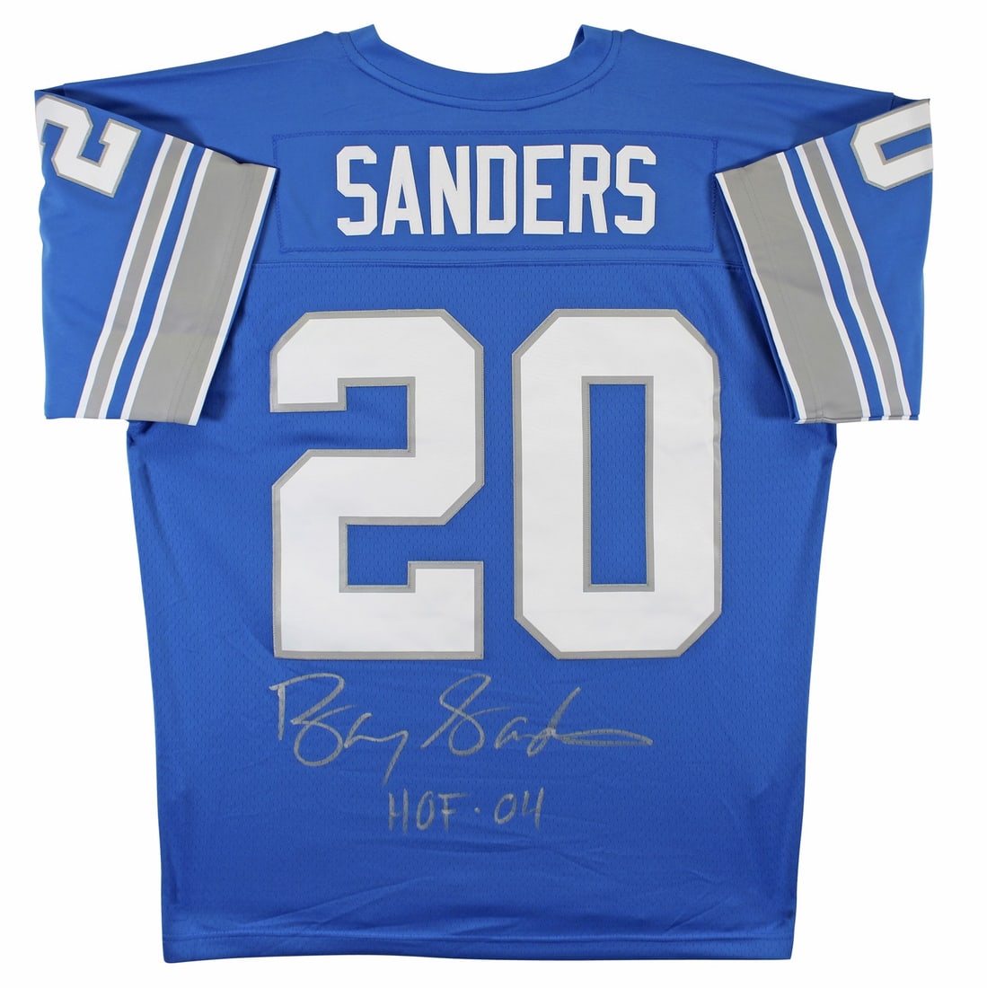 Barry Sanders Signed Blue Mitchell & Ness Jersey HOF 04 BAS Authenticated: Barry Sanders Signed Blue Mitchell & Ness Jersey HOF 04 BAS Authenticated Celebrate the legacy of Barry Sanders with this authentic Detroit Lions jersey, personally signed by the Hall of Famer himself