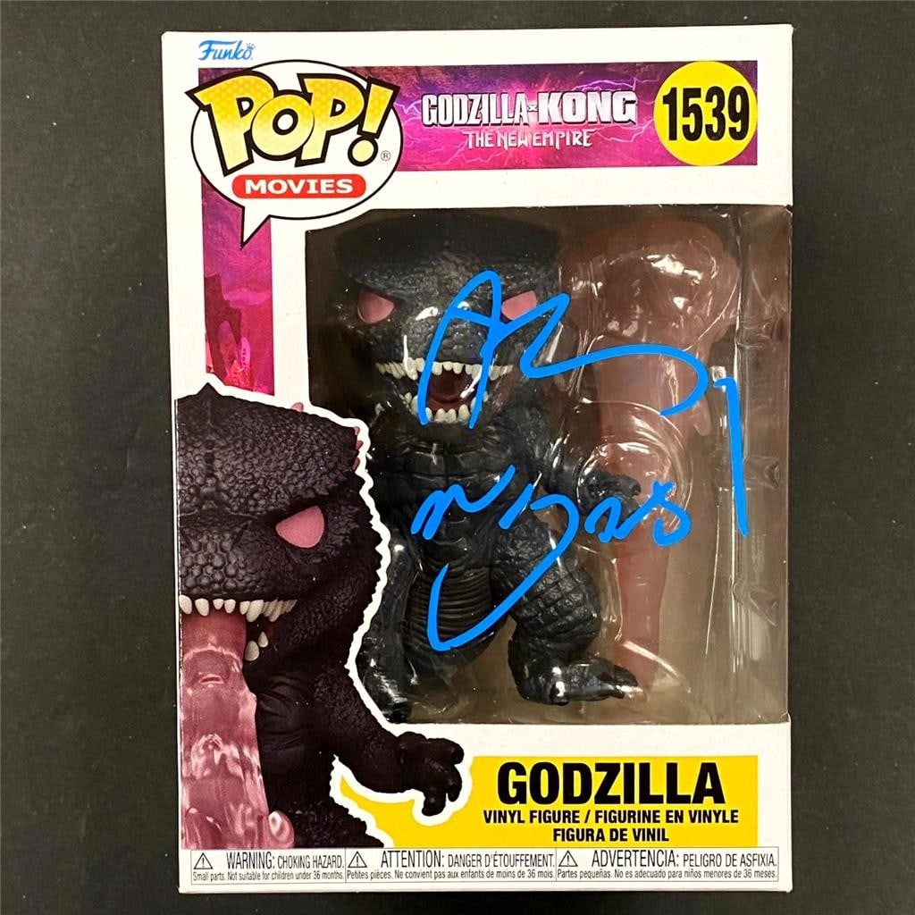 Funko Pop Godzilla x Kong New Empire 1539 signed by Adam Wingard JSA: Funko Pop Godzilla x Kong New Empire 1539 signed by Adam Wingard JSA This Funko Pop! figure from the Godzilla x Kong: The New Empire series is personally autographed by Adam Wingard. The signature is 
