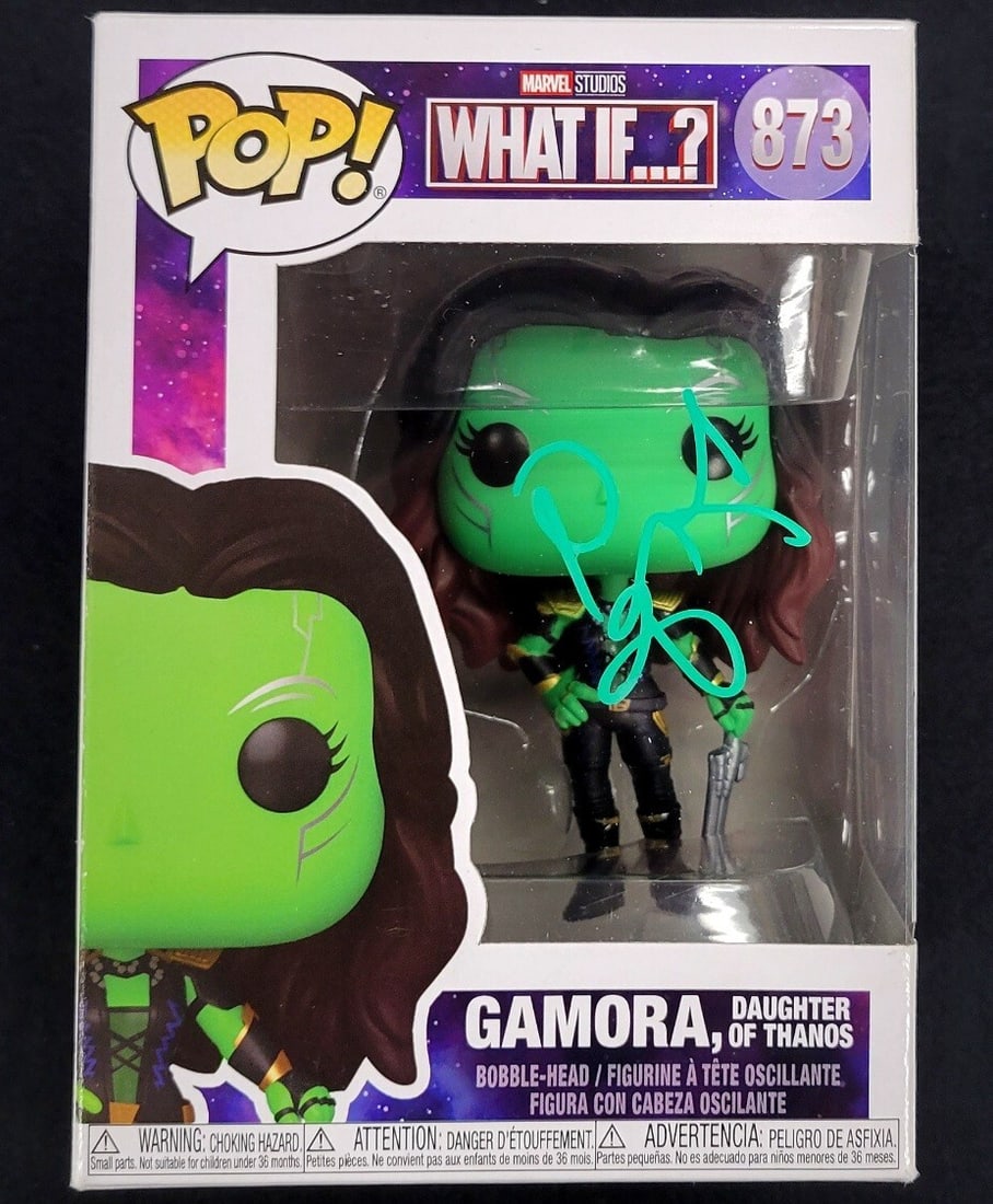 Zoe Saldana Autographed Gamora Funko Pop Marvel Beckett Certified: Zoe Saldana Autographed Gamora Funko Pop Marvel Beckett Certified This unique collectible features a Funko Pop figure of Gamora from the Guardians of the Galaxy movie, signed by actress Zoe Saldana. T