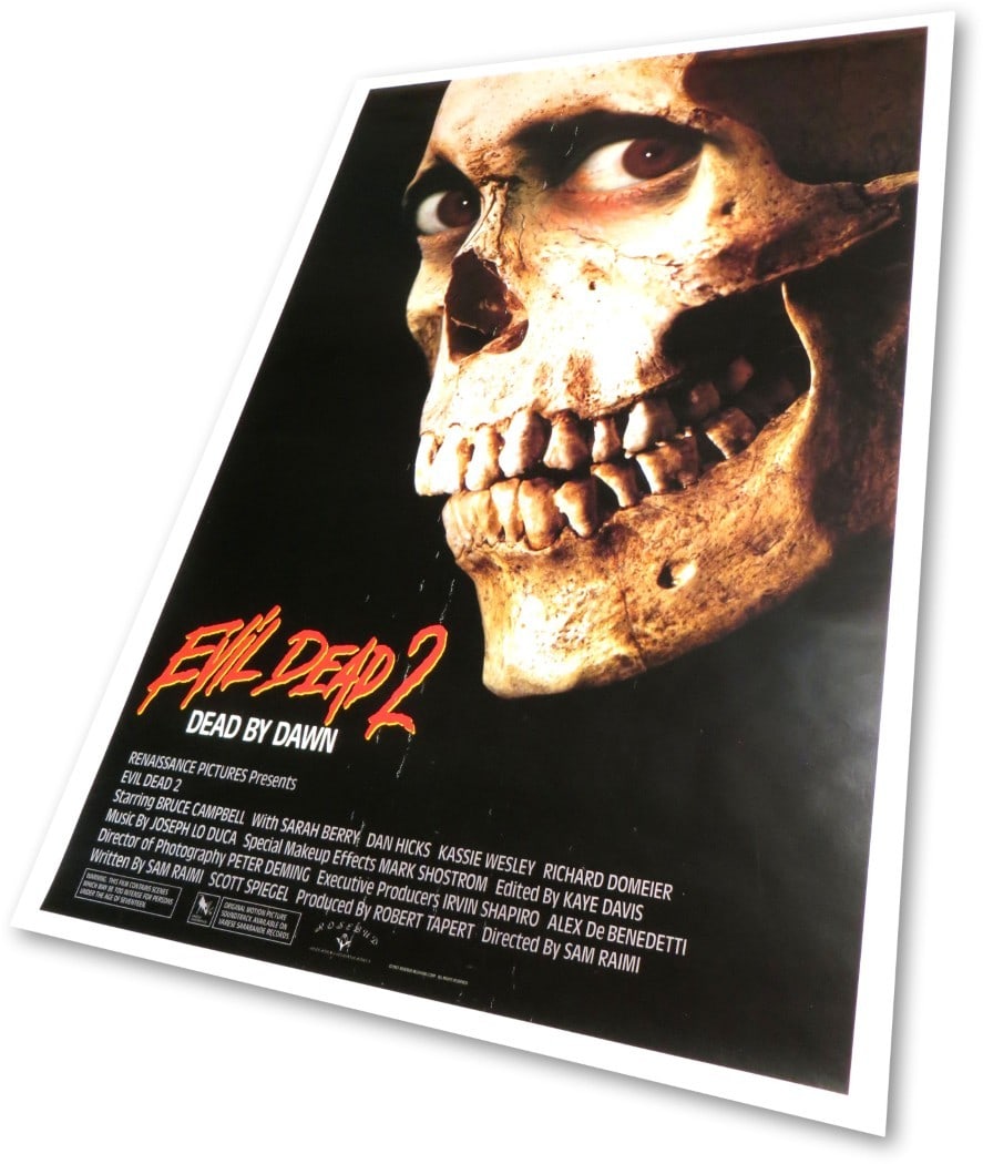 Evil Dead 2 Dead by Dawn Original Movie Poster 27x41: Evil Dead 2 Dead by Dawn Original Movie Poster 27x41 This original one-sheet movie poster for "Evil Dead 2: Dead by Dawn" measures 27x41 inches and is a striking piece for any horror film enthusiast. 