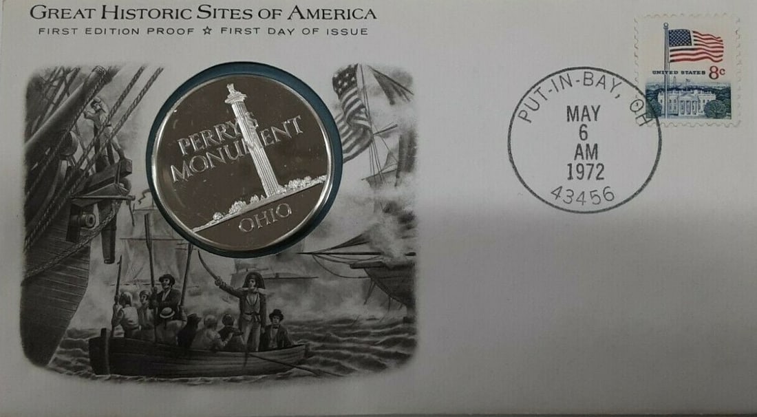 Franklin Mint Sterling Silver Perry Monument First Day Cover Medal (1 of 2)