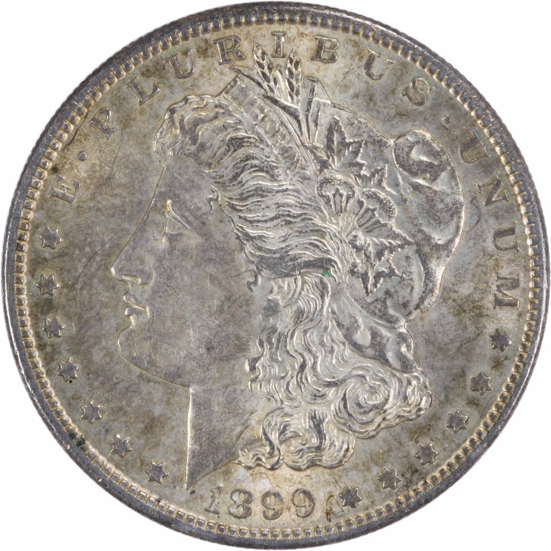 1899-S Morgan Silver Dollar AU Uncertified San Francisco Coin: 1899-S Morgan Silver Dollar AU Uncertified San Francisco Coin This 1899-S Morgan Silver Dollar is a remarkable piece of numismatic history featuring a beautiful design by George T. Morgan. The coin is