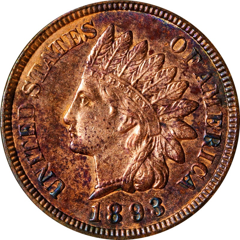 1893 Indian Head Copper Cent Odd Color: 1893 Indian Head Copper Cent Odd Color This is an 1893 Indian Cent from the United States, composed of copper. The coin is circulated and has an unusual coloration. It is being offered in pre-owned co