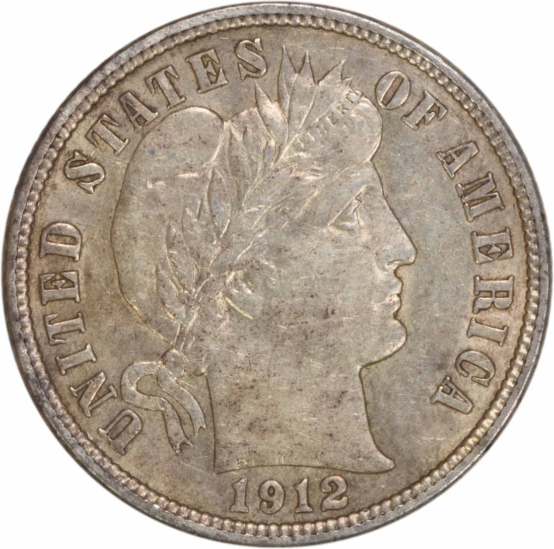 1912-D Barber Silver Dime AU Uncertified 10C 90% Silver: 1912-D Barber Silver Dime AU Uncertified 10C 90% Silver This 1912-D Barber Silver Dime showcases a beautiful design by Charles E. Barber, crafted from 90% silver and 10% copper. Originating from the D