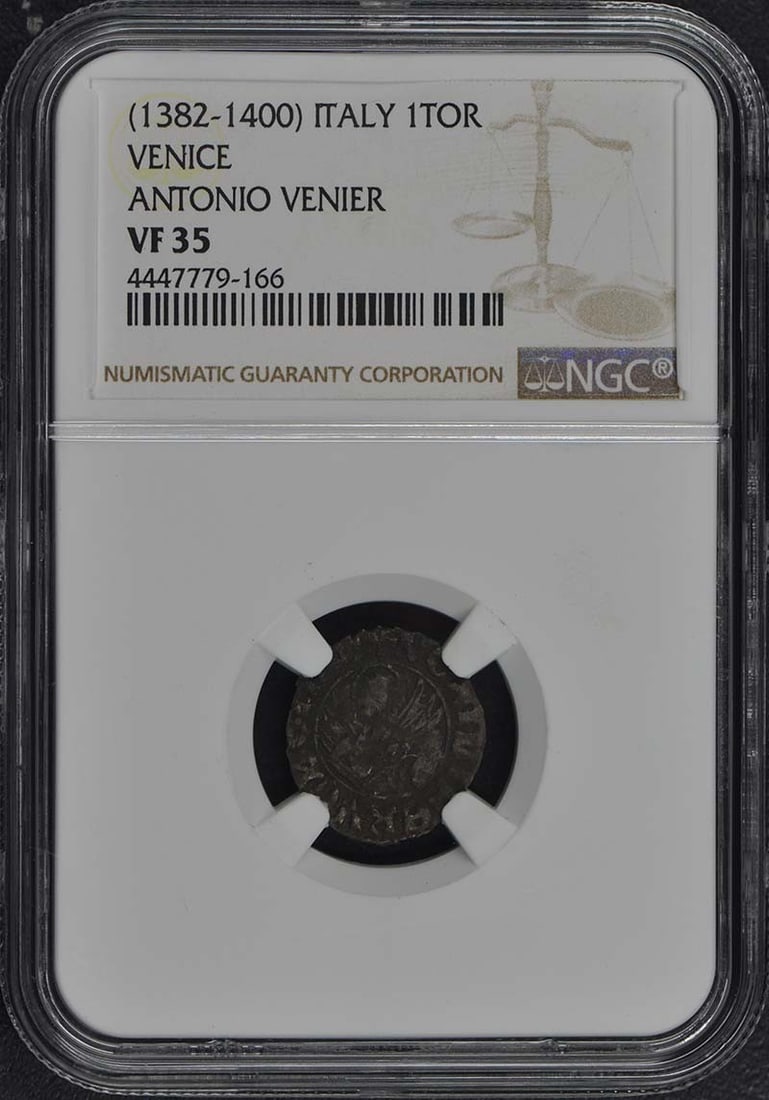 Venice 1382-1400 Antonio Venier 1 Tor Coin NGC VF35: Venice 1382-1400 Antonio Venier 1 Tor Coin NGC VF35 This is a circulated coin from Venice, Italy, issued during the period of 1382-1400, depicting Antonio Venier. It is certified by NGC with a grade o