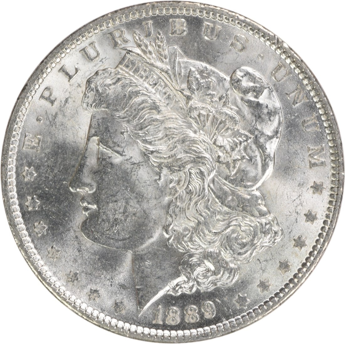 Choice BU 1889 Silver Morgan Dollar Uncertified No Mint Mark: Choice BU 1889 Silver Morgan Dollar Uncertified No Mint Mark This 1889 Morgan Silver Dollar is a Choice Brilliant Uncirculated (BU) coin from the United States. Struck in silver and featuring no mint 