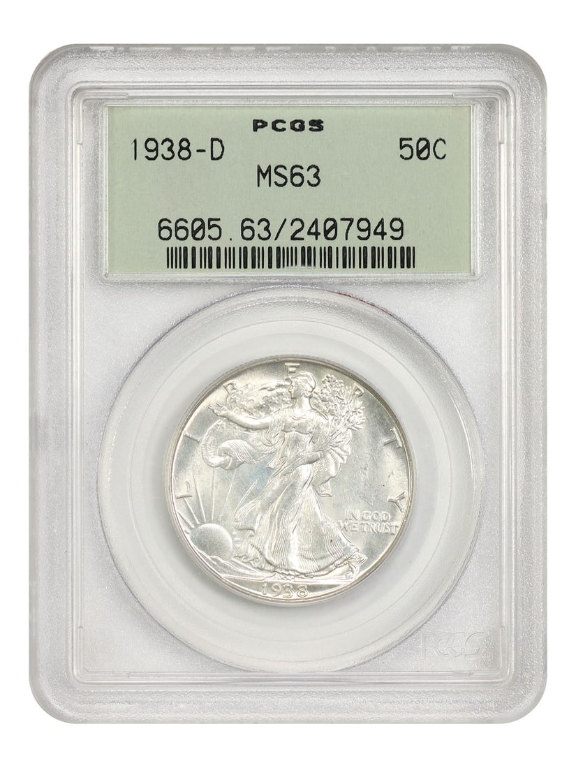 1938-D Walking Liberty Half Dollar PCGS MS63 Lowest Mintage: 1938-D Walking Liberty Half Dollar PCGS MS63 Lowest Mintage This 1938-D Walking Liberty Half Dollar is a low mintage issue, with only 491,600 coins produced, making it highly sought after by collector