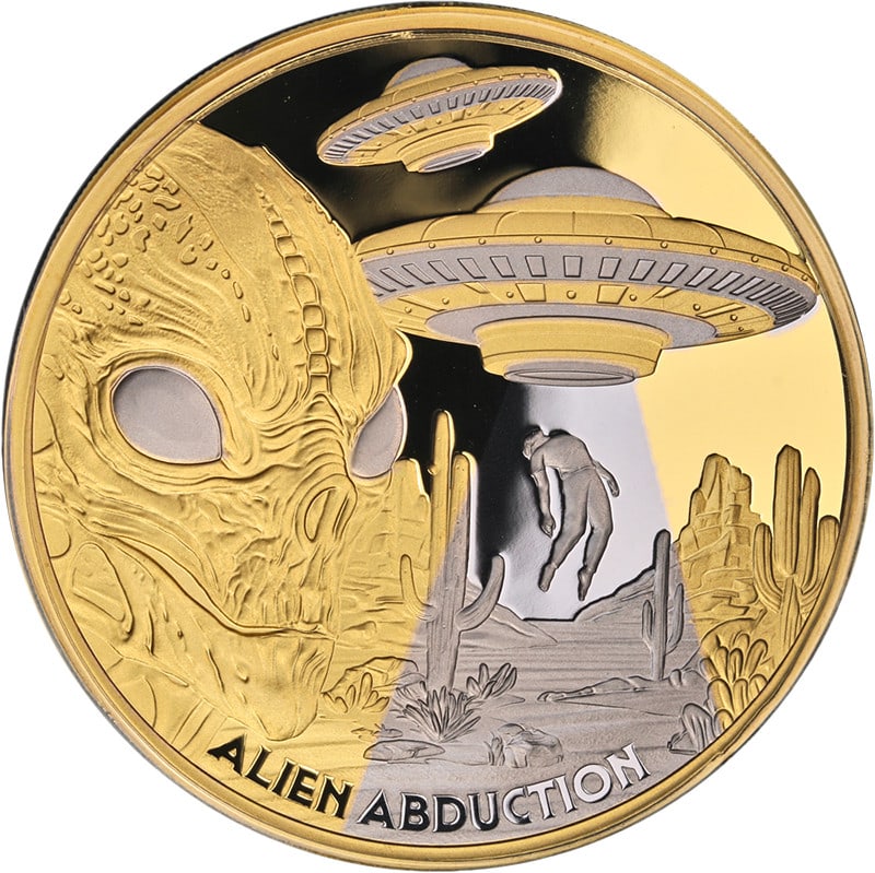 2025 Niue 1oz Gold $100 Alien Abduction Proof Coin OGP COA: 2025 Niue 1oz Gold $100 Alien Abduction Proof Coin OGP COA Discover the exquisite 2025 Niue 1 Ounce Gold $100 Alien Abduction Platinum-Plated Proof coin, featuring remarkable eye appeal and a brillian