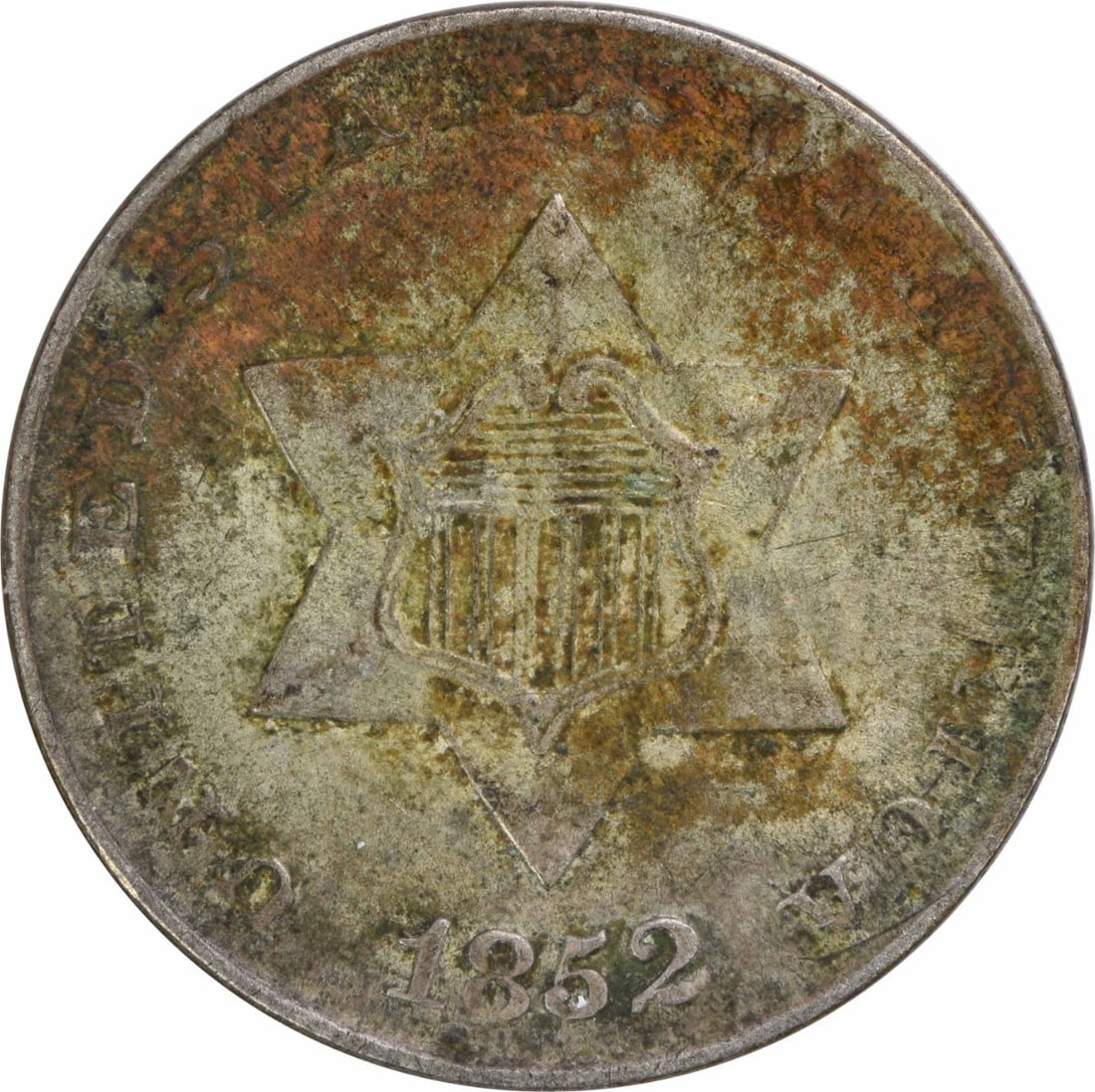 1852 Three Cent Silver Coin Uncertified Philadelphia Mint: 1852 Three Cent Silver Coin Uncertified Philadelphia Mint This 1852 Three Cent Silver coin, featuring a grade of Fine (F), is a remarkable piece of U.S. numismatic history. Minted in Philadelphia, it 